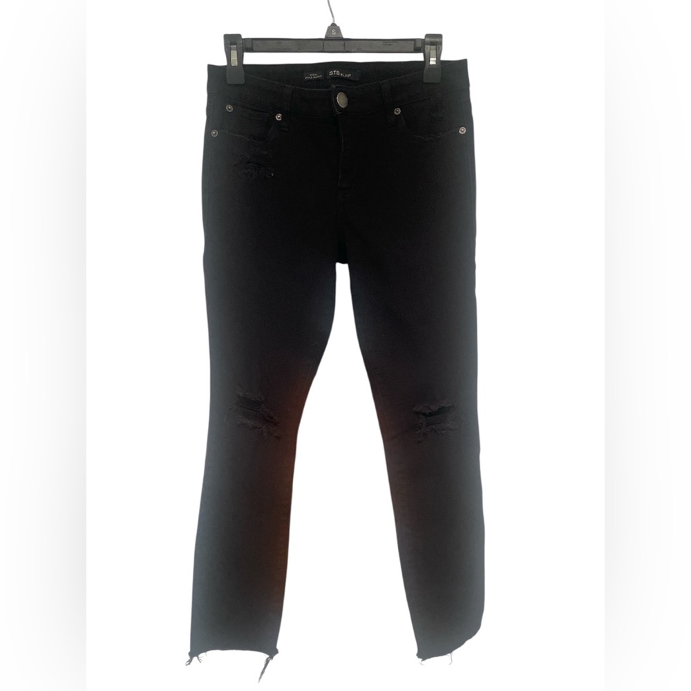 STS Blue Black Distressed Ankle Jeans GUC 28